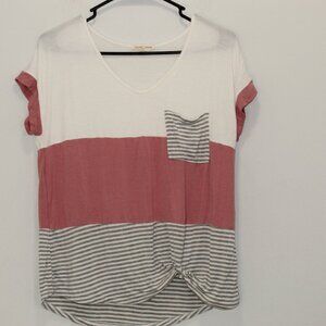 Moa Moa Striped Color Block Tie Front Shirt Size XS